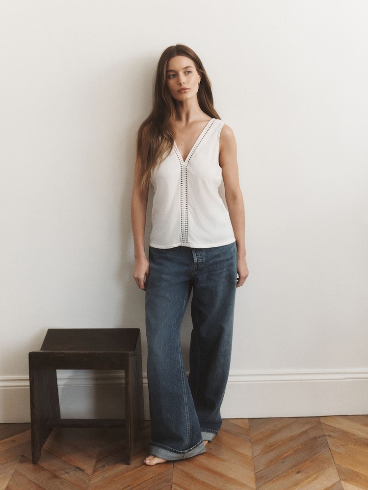 Cream Textured V-Neck Cami Top - Image 2 of 8 Cream Textured V-Neck Cami Top - Image 2 of 8