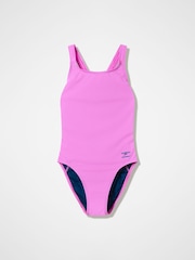 Speedo Pink Female Solid Leaderback Swimsuit - Image 6 of 6