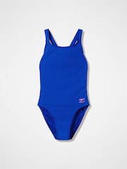Speedo Blue Female Solid Leaderback Swimsuit - Image 6 of 6