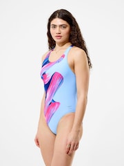 Speedo Blue Placement Printed Powerback Swimsuit - Image 3 of 6