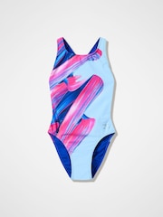 Speedo Blue Placement Printed Powerback Swimsuit - Image 6 of 6