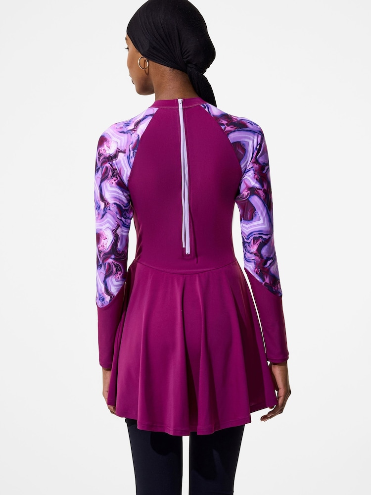 Speedo Pink Print Long Sleeve Swim Dress - Image 2 of 6 Speedo Pink Print Long Sleeve Swim Dress - Image 2 of 6
