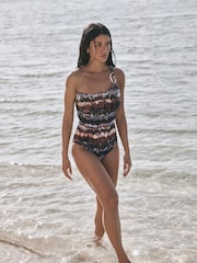 Brown/Blue Animal DD+ One Shoulder Hardware Wired Tummy Control Swimsuit - Image 6 of 6