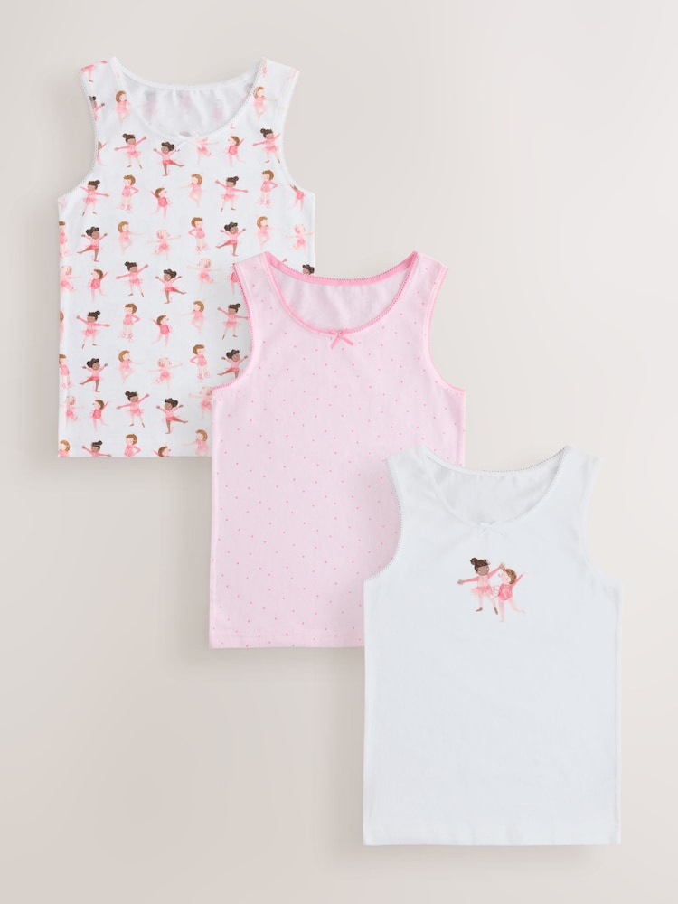 Pink Ballerina Printed Vests 3 Pack (1.5-16yrs) - Image 1 of 7 Pink Ballerina Printed Vests 3 Pack (1.5-16yrs) - Image 1 of 7
