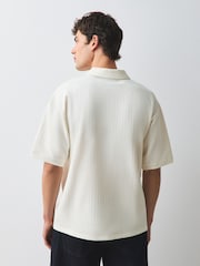 Ecru Seersucker Trophy Neck Textured Polo Shirt - Image 4 of 8