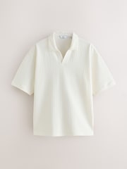 Ecru Seersucker Trophy Neck Textured Polo Shirt - Image 6 of 8