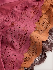 Burgundy Red/Chocolate/Yellow Lace High Leg Knickers 3 Pack - Image 6 of 7