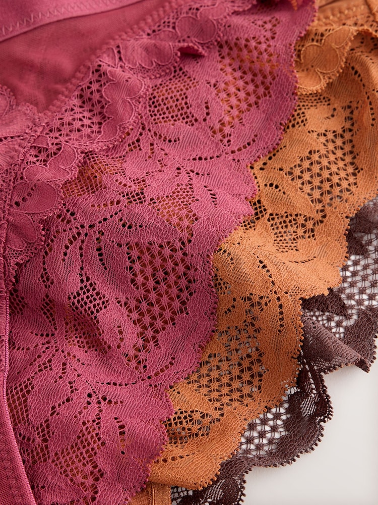 Burgundy Red/Chocolate/Yellow Lace High Leg Knickers 3 Pack - Image 6 of 6