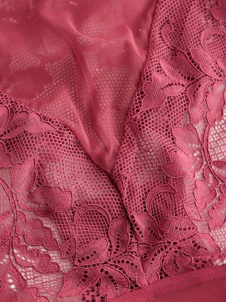 Burgundy Red/Chocolate/Yellow Lace High Leg Knickers 3 Pack - Image 7 of 7