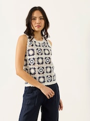 FatFace Sooz Ivory Crochet Knitted Tank Top - Image 1 of 6