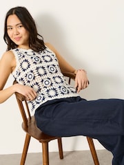 FatFace Sooz Ivory Crochet Knitted Tank Top - Image 4 of 6