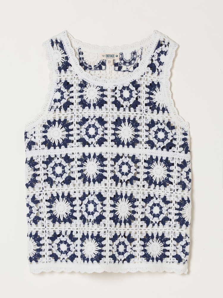 FatFace Sooz Ivory Crochet Knitted Tank Top - Image 6 of 6