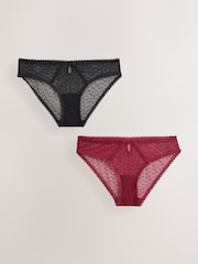 Black/Red Spot Mesh Brazlian Knickers 2 Pack - Image 1 of 9