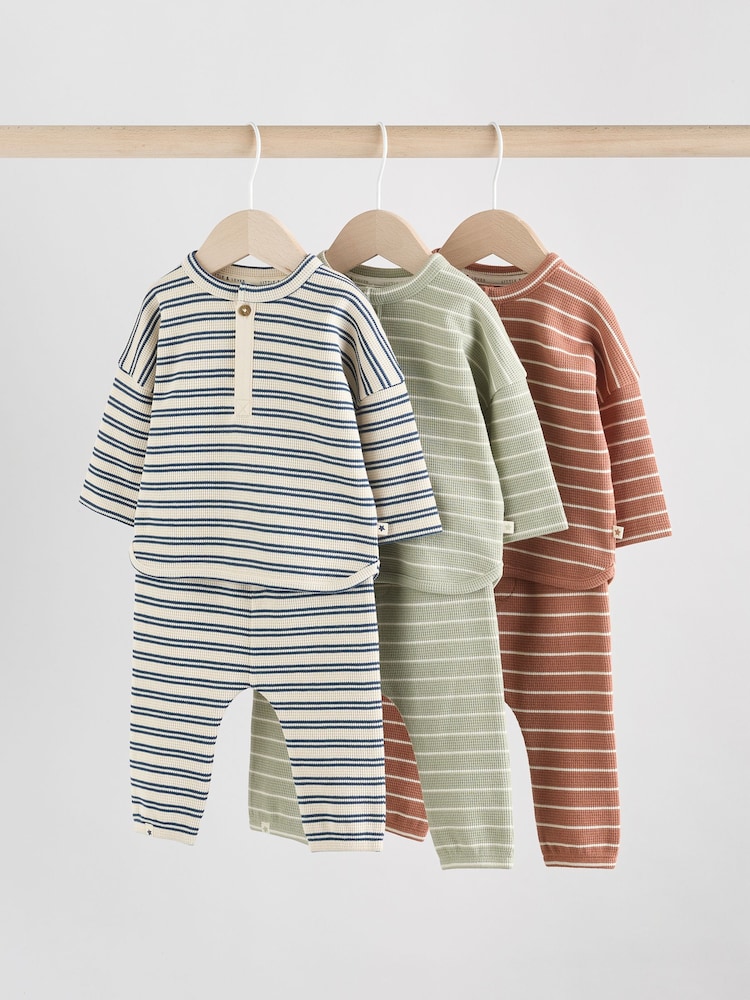 Green/Blue/Brown Stripe Baby Top & Leggings 6 Piece Set (0mths-3yrs) - Image 1 of 14