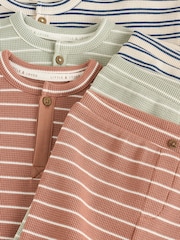 Green/Blue/Brown Stripe Baby Top & Leggings 6 Piece Set (0mths-3yrs) - Image 12 of 14