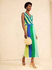 Love & Roses Green Petite And Blue Striped Wrap Front Knitted Midi Dress - Image 1 of 4