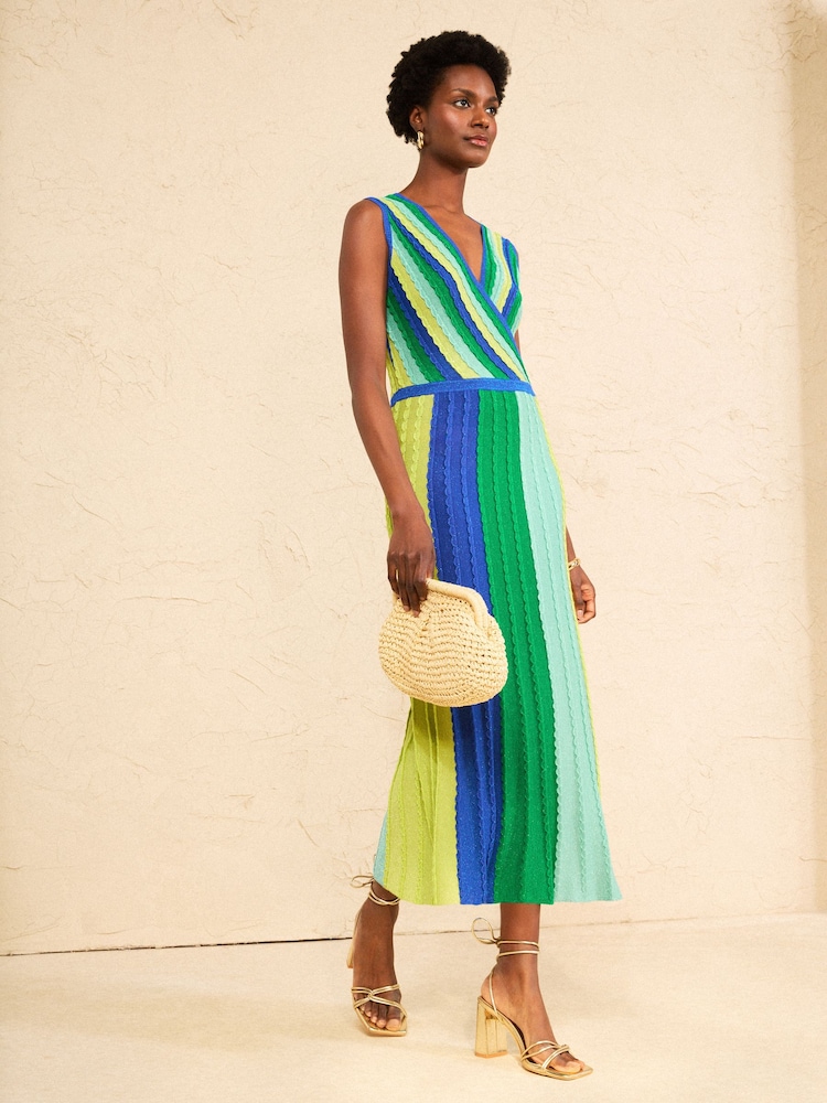 Love & Roses Green Petite And Blue Striped Wrap Front Knitted Midi Dress - Image 1 of 4