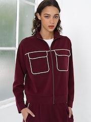 French Connection Red Wren Jersey Zip Up Top - Image 1 of 5