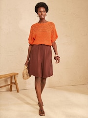 Pomarańczowy - Love & Roses Crochet Scallop Detail Knitted Batwing Top - Obraz 3 z 4