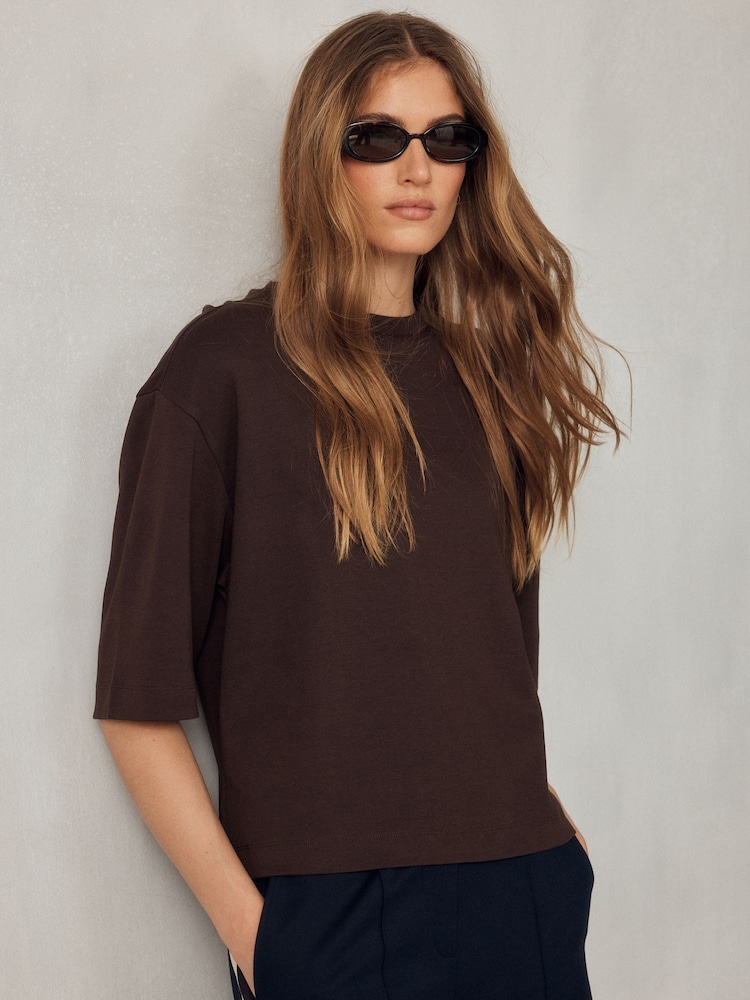Chocolate Brown Boxy Short Sleeve Crew Neck T-Shirt - Image 1 of 6