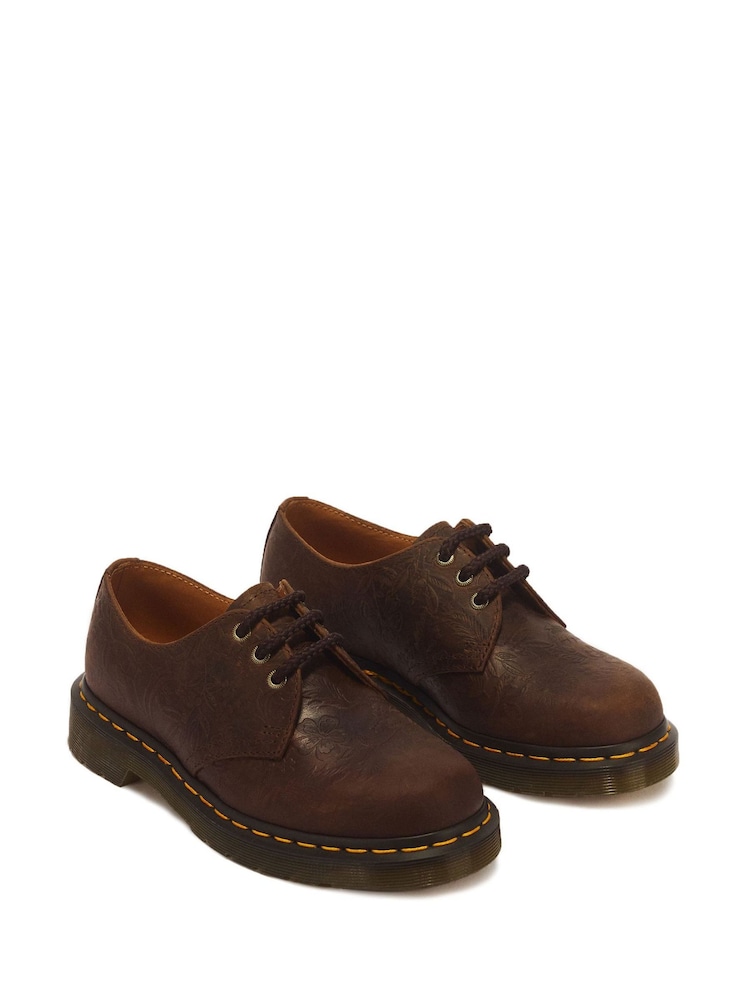 Dr. Martens Brown 1461 Embossed Floral Crazy Horse Lace Up Shoes - Image 2 of 6 Dr. Martens Brown 1461 Embossed Floral Crazy Horse Lace Up Shoes - Image 2 of 6