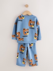 Azul - Conjunto de sudadera de cuello redondo y pantalones de chándal con estampado integral (3meses-7años) - Imagen 7 de 9