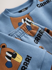 Azul - Conjunto de sudadera de cuello redondo y pantalones de chándal con estampado integral (3meses-7años) - Imagen 8 de 9