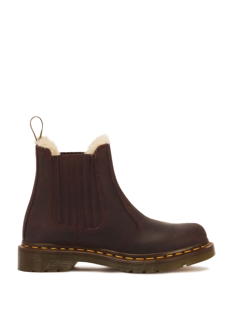 Dr. Martens Red 2976 Leonore II Faux Fur Crazy Horse Chelsea Boots - Image 1 of 5