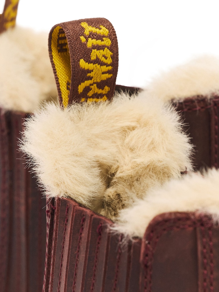 Dr. Martens Red 2976 Leonore II Faux Fur Crazy Horse Chelsea Boots - Image 2 of 5