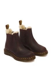 Dr. Martens Red 2976 Leonore II Faux Fur Crazy Horse Chelsea Boots - Image 3 of 5