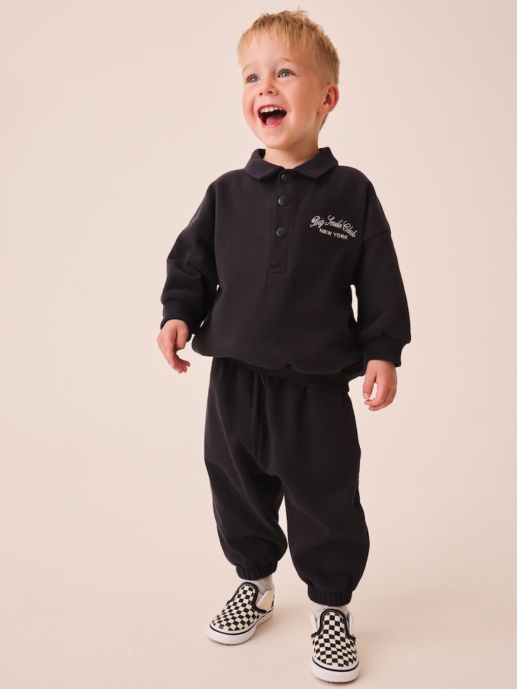 Charcoal Grey Popper Neck Sweat Top and Joggers Set (3mths-7yrs) - Image 1 of 4 Charcoal Grey Popper Neck Sweat Top and Joggers Set (3mths-7yrs) - Image 1 of 4