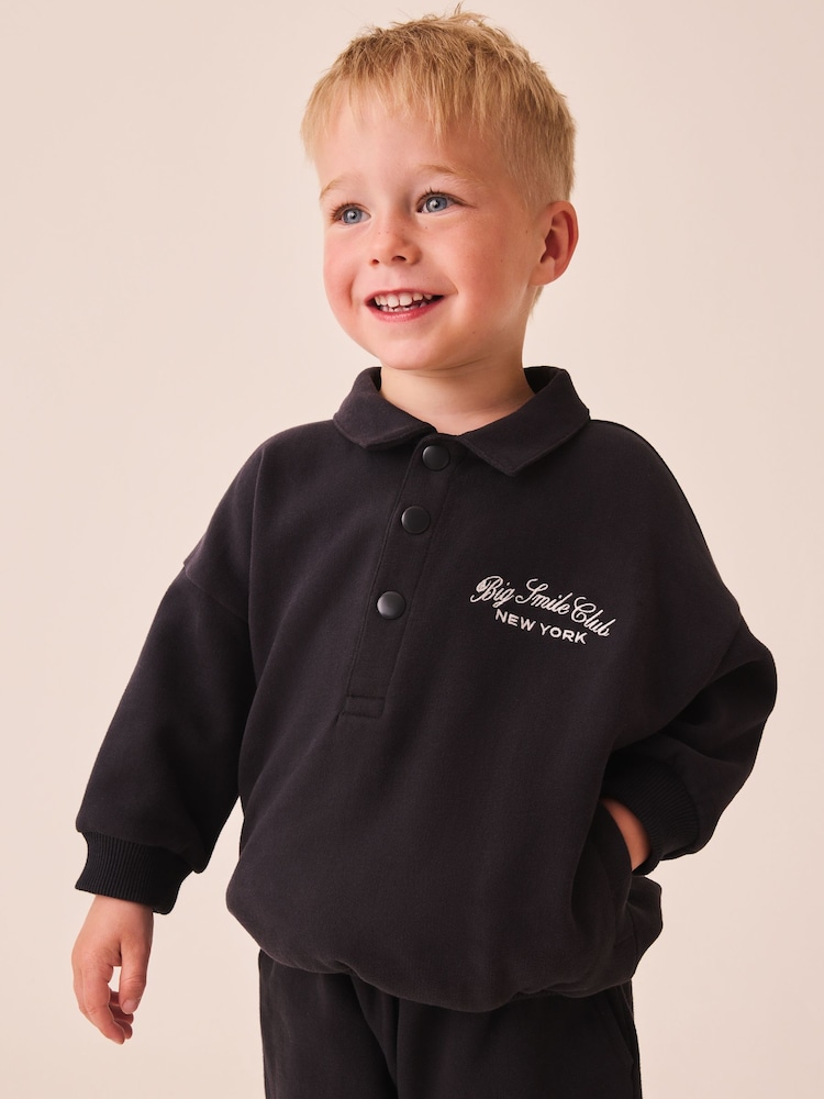 Charcoal Grey Popper Neck Sweat Top and Joggers Set (3mths-7yrs) - Image 2 of 4 Charcoal Grey Popper Neck Sweat Top and Joggers Set (3mths-7yrs) - Image 2 of 4