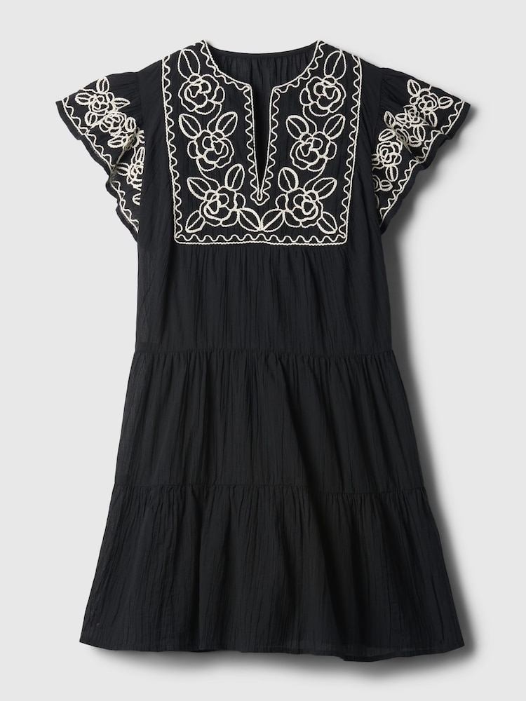 Gap Black Crinkle Gauze Embroidered Mini Dress - Image 4 of 4 Gap Black Crinkle Gauze Embroidered Mini Dress - Image 4 of 4