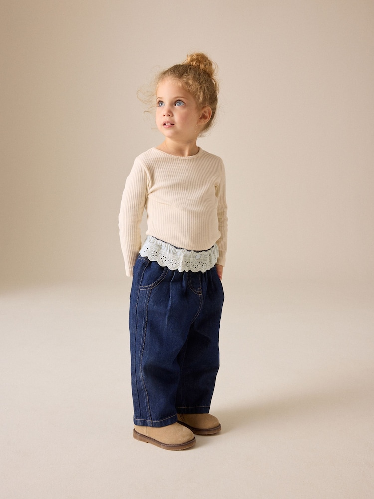 Peplum Dark Wash Wide Leg Jeans (3mths-7yrs) - Image 2 of 8 Peplum Dark Wash Wide Leg Jeans (3mths-7yrs) - Image 2 of 8