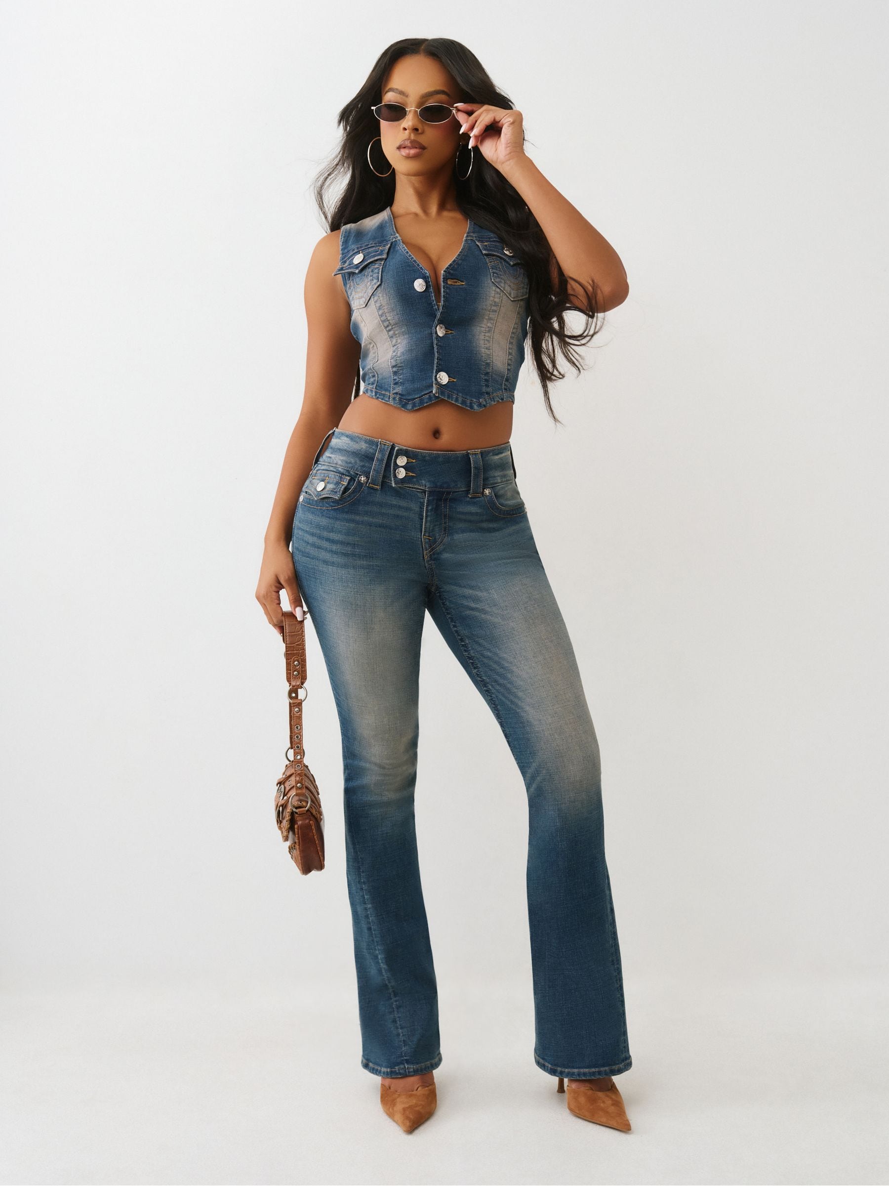 Buy True Religion Blue Joey Low Rise Flare Flap Jeans from Next