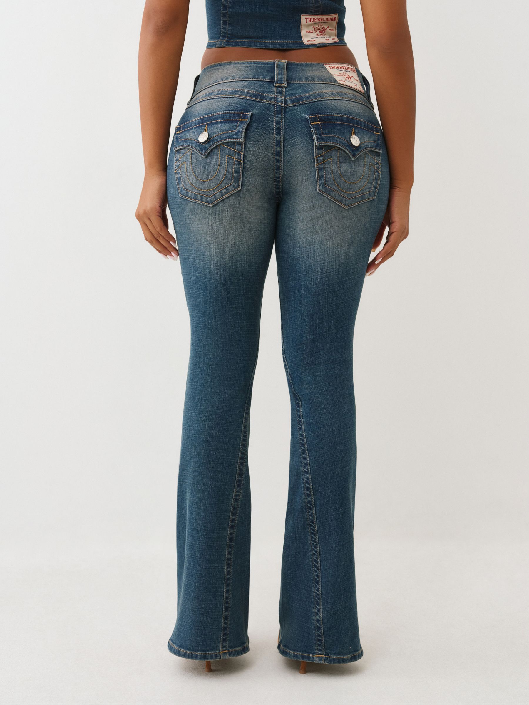 Buy True Religion Blue Joey Low Rise Flare Flap Jeans from Next