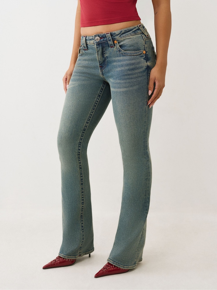 True Religion Blue Becca Mid Rise Bootcut Flap Jeans - Image 1 of 6