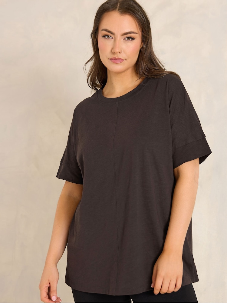 Evans Brown Seam Detail T-Shirt - Image 1 of 5