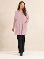 Evans Pink Ribbed Drop Pocket Tunic Jumper - Image 2 of 5