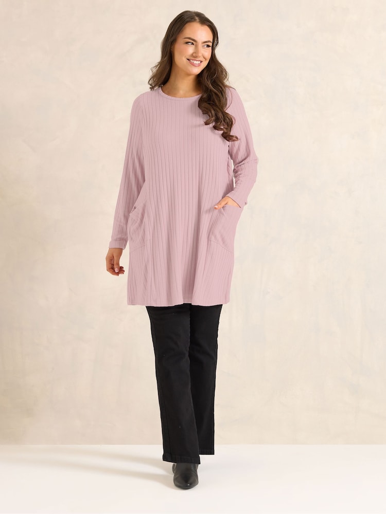 Evans Pink Ribbed Drop Pocket Tunic Jumper - Image 2 of 5