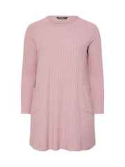 Evans Pink Ribbed Drop Pocket Tunic Jumper - Image 5 of 5