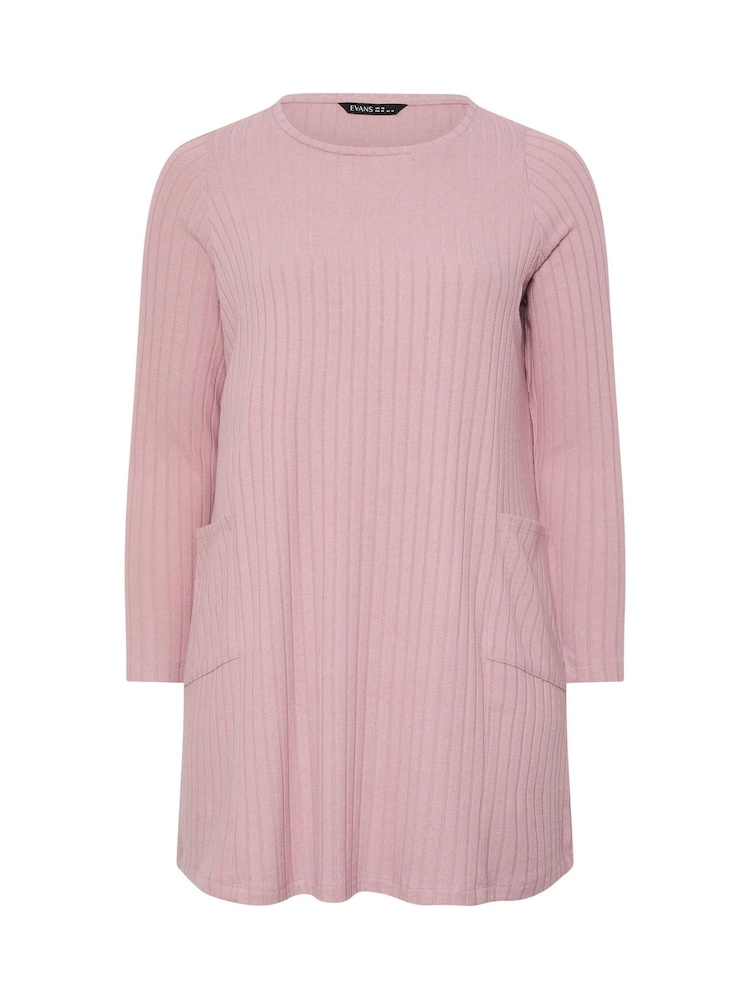 Evans Pink Ribbed Drop Pocket Tunic Jumper - Image 5 of 5