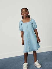 Denim Puff Sleeve Button Through Dress (3-16yrs) - Image 1 of 4