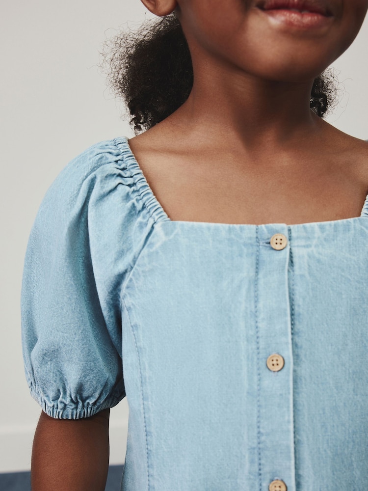 Denim Puff Sleeve Button Through Dress (3-16yrs) - Image 4 of 4