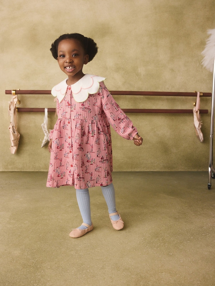 Rožinė - Cath Kidston suknelė su apykakle ir sagomis per visą ilgį (3mėn.–7m.) - 1 paveikslėlis iš 8