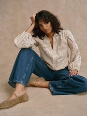 Mint Velvet Natural Striped Embroidered Floral Blouse - Image 1 of 7