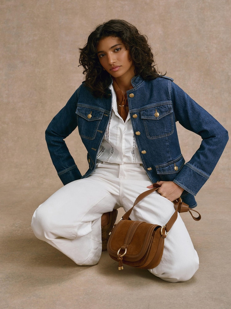 Mint Velvet Blue Denim Military Jacket - Image 1 of 8 Mint Velvet Blue Denim Military Jacket - Image 1 of 8