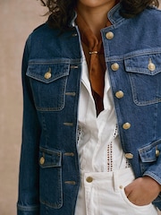 Mint Velvet Blue Denim Military Jacket - Image 5 of 8