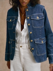 Mint Velvet Blue Denim Military Jacket - Image 6 of 8