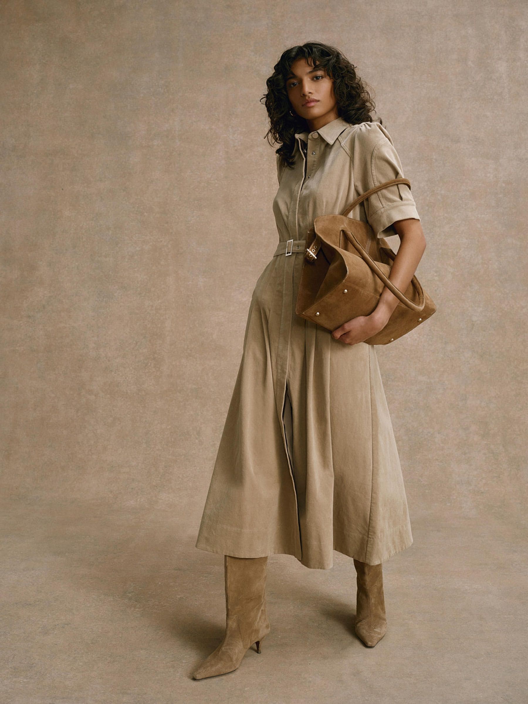 Buy Mint Velvet Natural Corduroy Belted Midi Dress from the Next